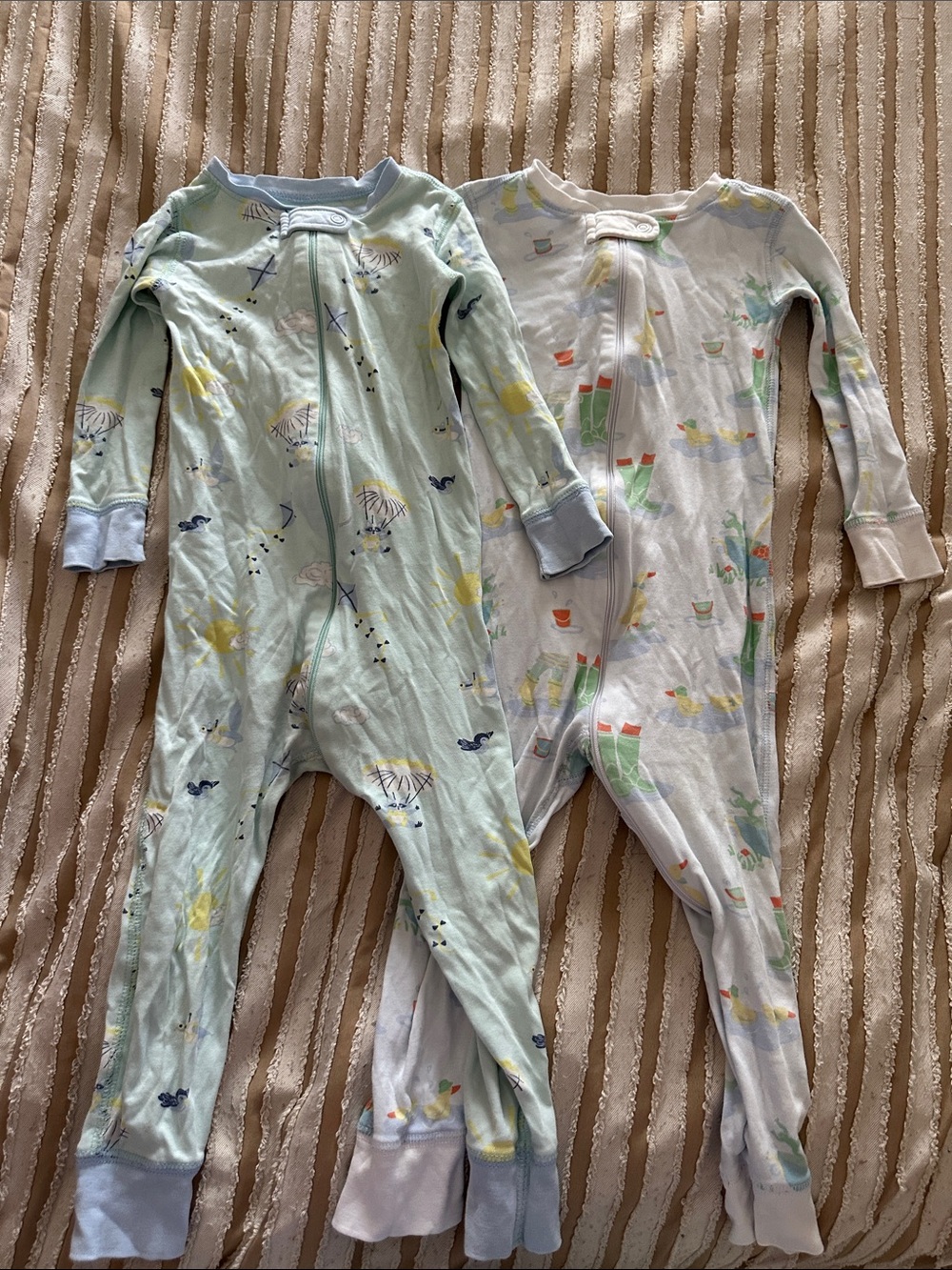 2-Pack Baby Footed Pajamas - Seafoam Green & Light Gray Prints